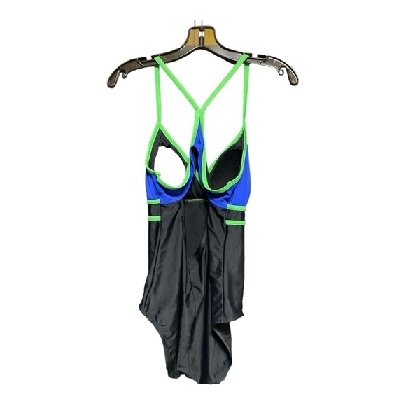 Catalina One Piece Black Blue Racerback Colorblock Swimsuit size L ( 12-14 ) - Picture 2 of 7